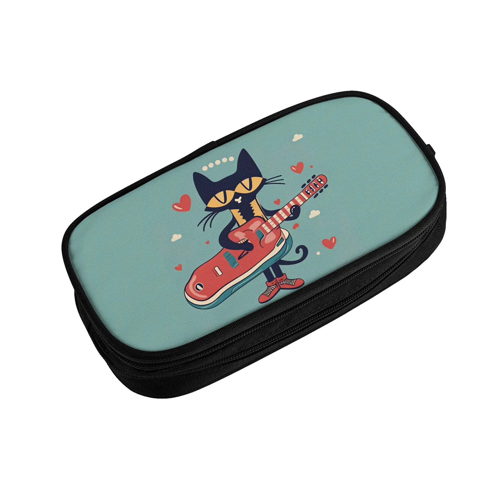 petes the cat playing the guitar Poster Pencil Case  School Pencil Cases Zipper Girls Boys Large Pencil Bag Stationery Organizer