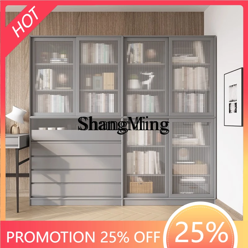 

SM household minimalist bookcase bookshelf solid wood combination study glass door locker bookcase simple storage