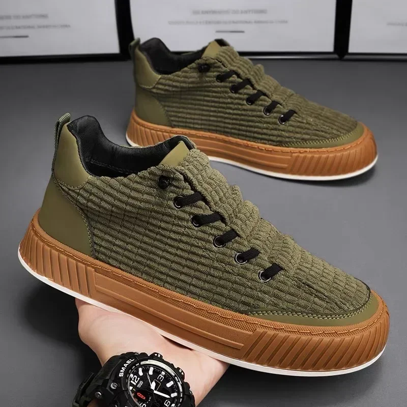 Autumn Men's New Breathable Canvas Shoes, Anti Slip and Wear-resistant Thick Soled Board Shoes, Versatile Casual Sports Shoes