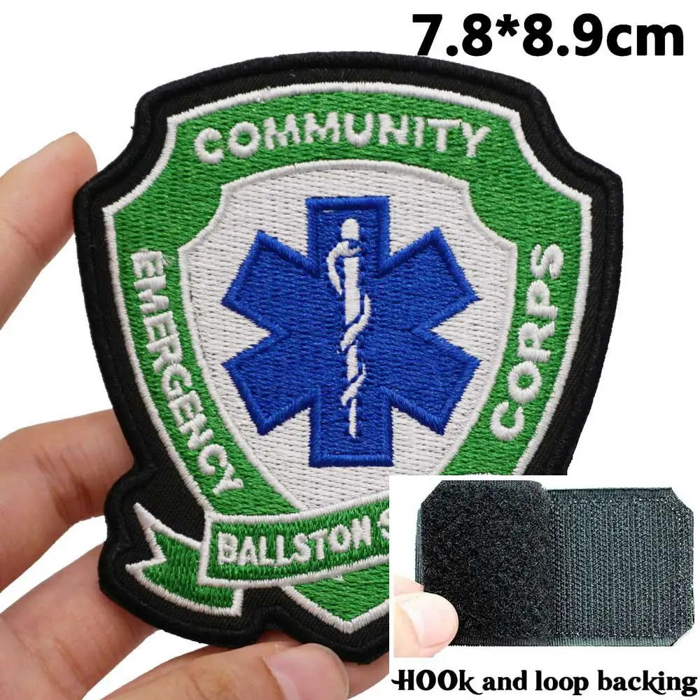 emergency community corps ballston spa, n.y. Badge Embroidered Applique Sewing Label punk biker Patches with hook backing