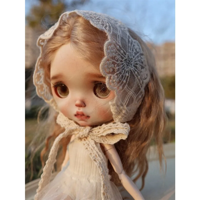 Retro Weißer Spitzenkopfwickel Kopftuch Haarspange Dekoration für Blythe-Spielzeugfiguren Zubehör DIY – Detail 6