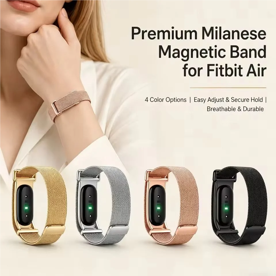 Google Fitbit Air Armband Edelstahl Milanaise Metall-Uhrenarmbänder Verstellbares Komfortables Ersatzarmband für Smartwatch