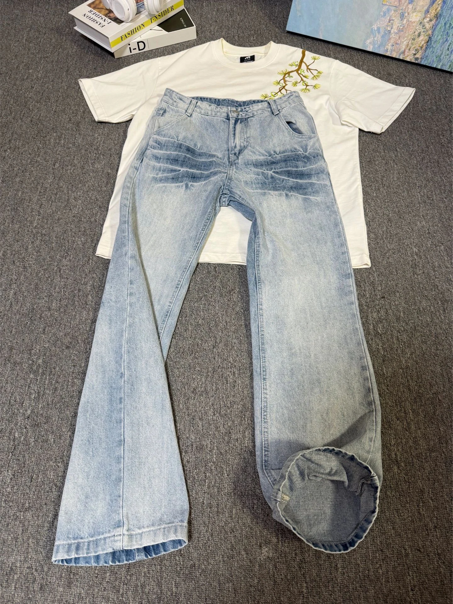 

Мужские летние повседневные джинсы в стиле ретро с синим узором «молния», утягивающие, с эффектом удлинения ног, слегка расклешенные, в стиле High Street