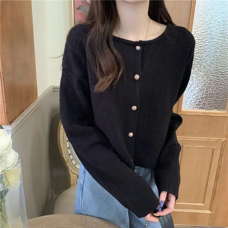 Ezgaga Cropped Cardigan Women Autumn Winter Slim Stretch Single Breasted Ourwear Sweet Elegant Knitted Sweater Ladies Casual