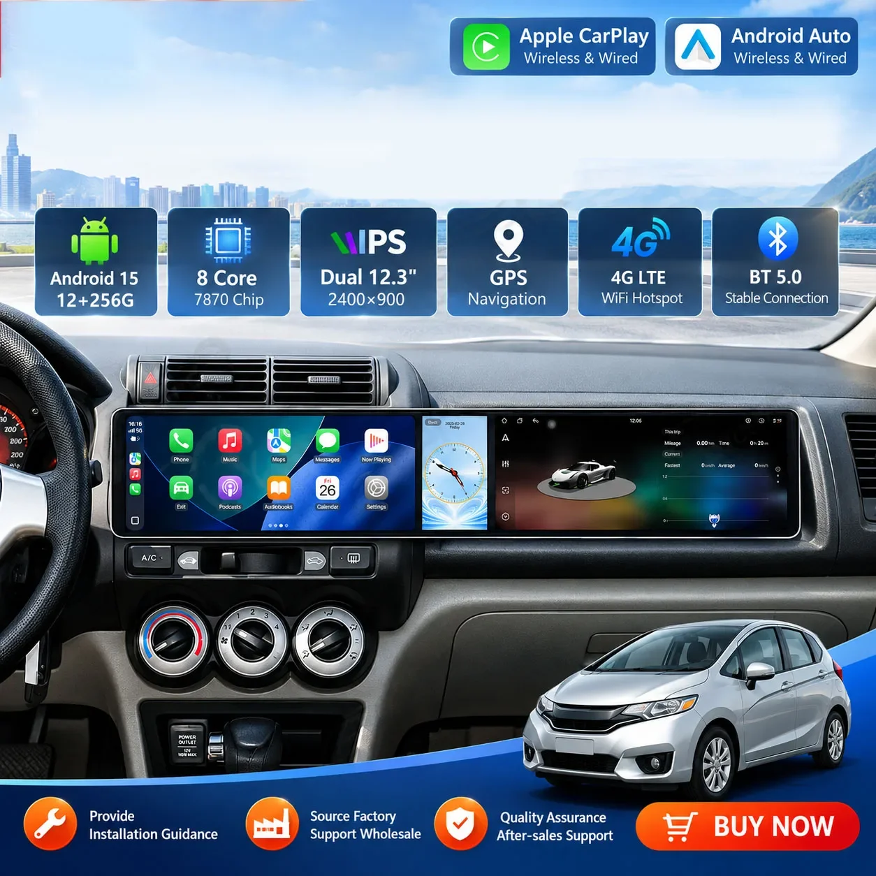 Wireless CarPlay Android Auto Dual 12.3