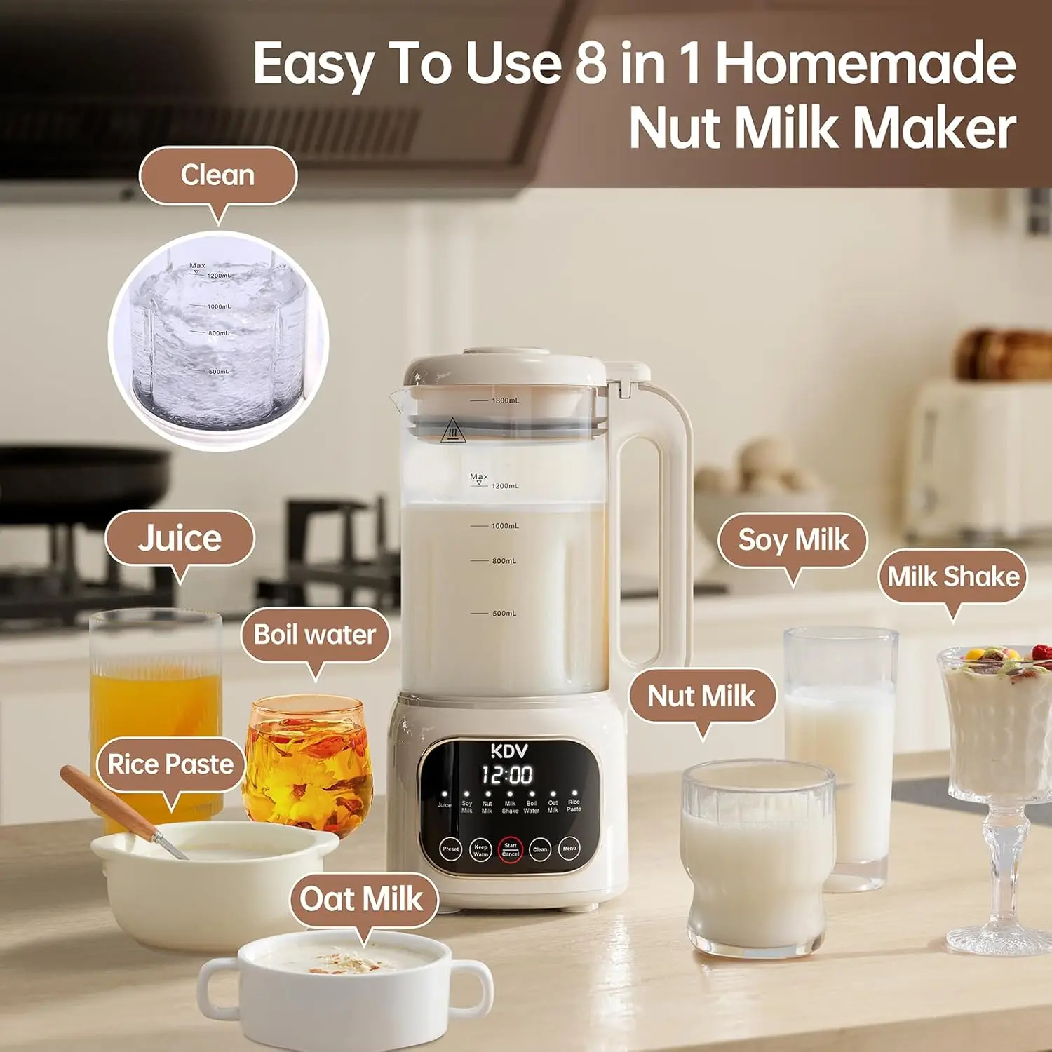 8 in 1 อัตโนมัตินมถั่วเครื่องทํา,40oz นมถั่วเหลืองเครื่องปั่นสําหรับอัลมอนด์,ข้าวโอ๊ต,มะพร้าว, พืช-จากการลงทุน & Non-Dairy Milks/Beve