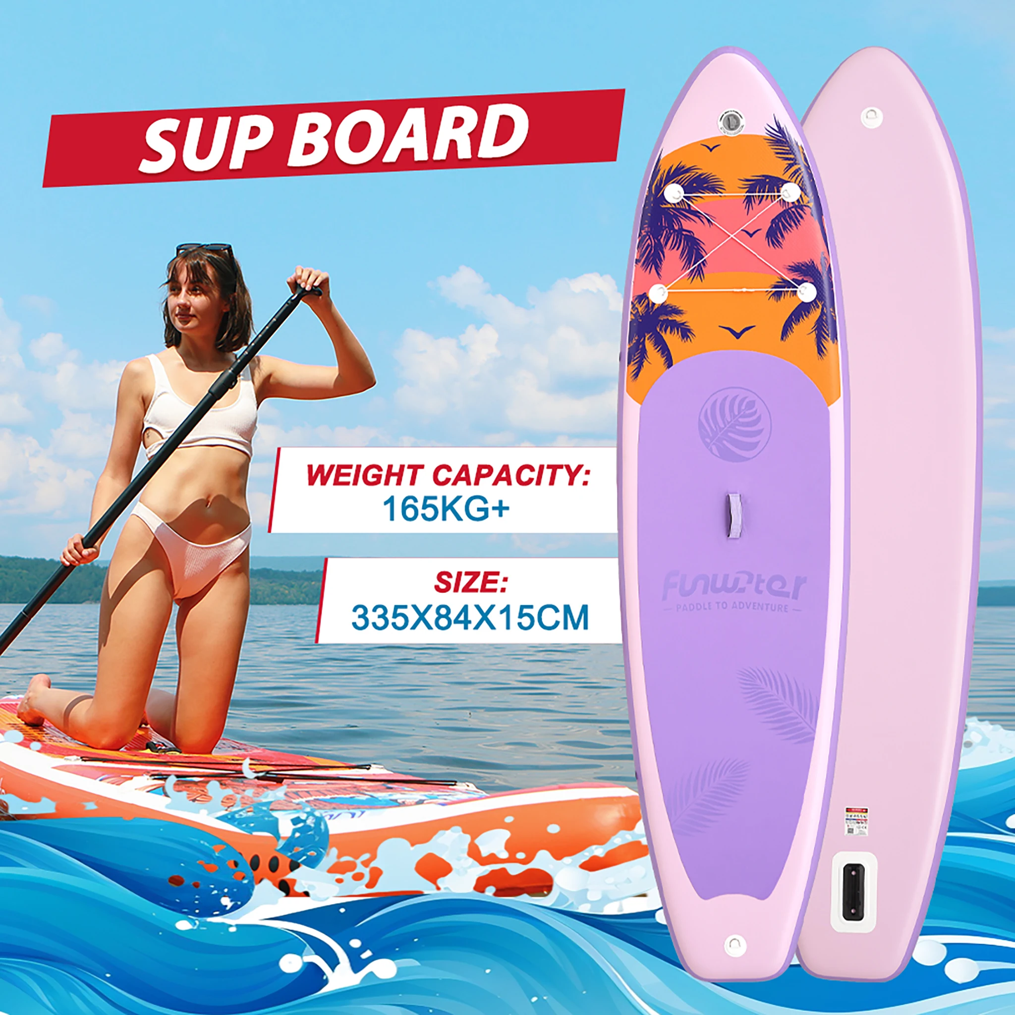 FunWater 11'/11'6" Allround-SUP-Board, aufblasbares Stand-Up-Paddleboard mit Drop-Stitch-Technologie und Zubehör, ultraleichtes, stabiles SUP-Board zum Paddeln auf dem Meer und im See
