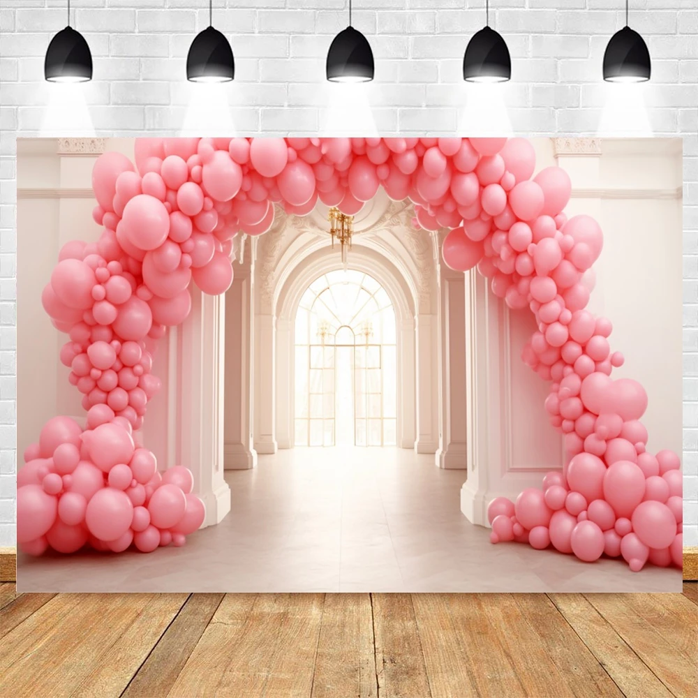 Pink Balloons Backdrop Baby 1st Birthday Party Baby Shower Cake Smash Photo Photography Background Wall Decor Photo Studio Props