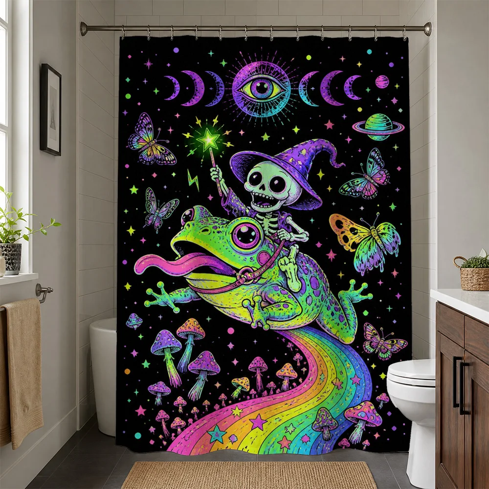 Vibrant Psychedelic Rainbow Shower Curtain Bohemian Bathroom Decor Art Alligator Skull Witch Vibes Tropical Forest Vibes Pop Cul
