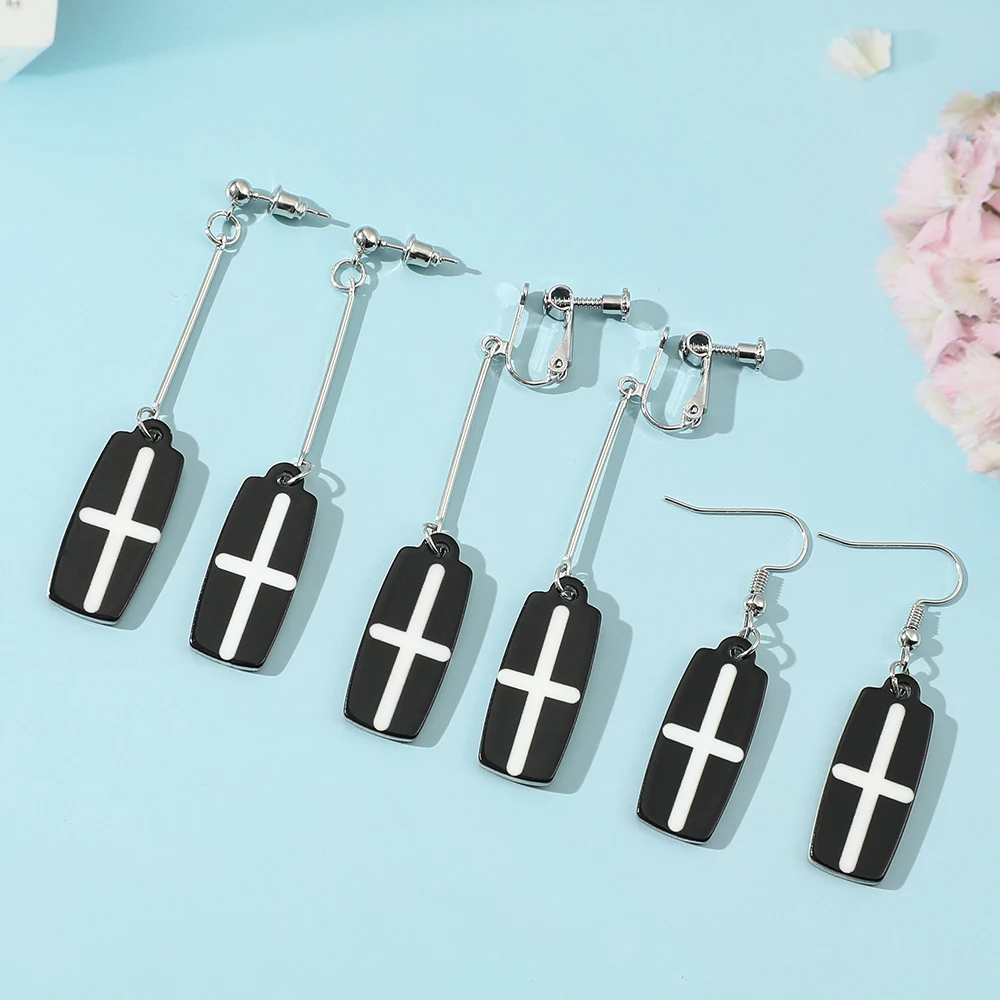 Anime Square Cross Ear Clip Fashion Personality Cartoon Character Earrings Jewelry Accessory Gift for Fans