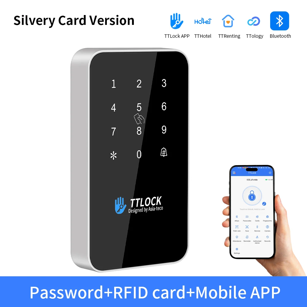 TTLock BT Mini Toegangscontrole 13,56Mhz RFID-lezer S7 Deurslot Kaartlezer Toetsenbord Metaal IP66 Waterdicht Metaal Tijdregistratie