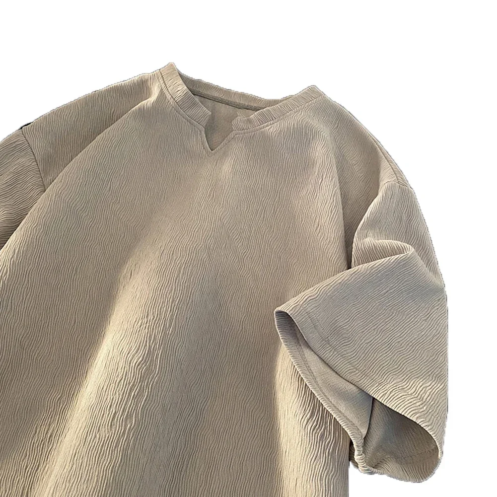 Men Half Sleeve Loose V-Neck Short Sleeve Solid All-match Korean Casual T-Shirts