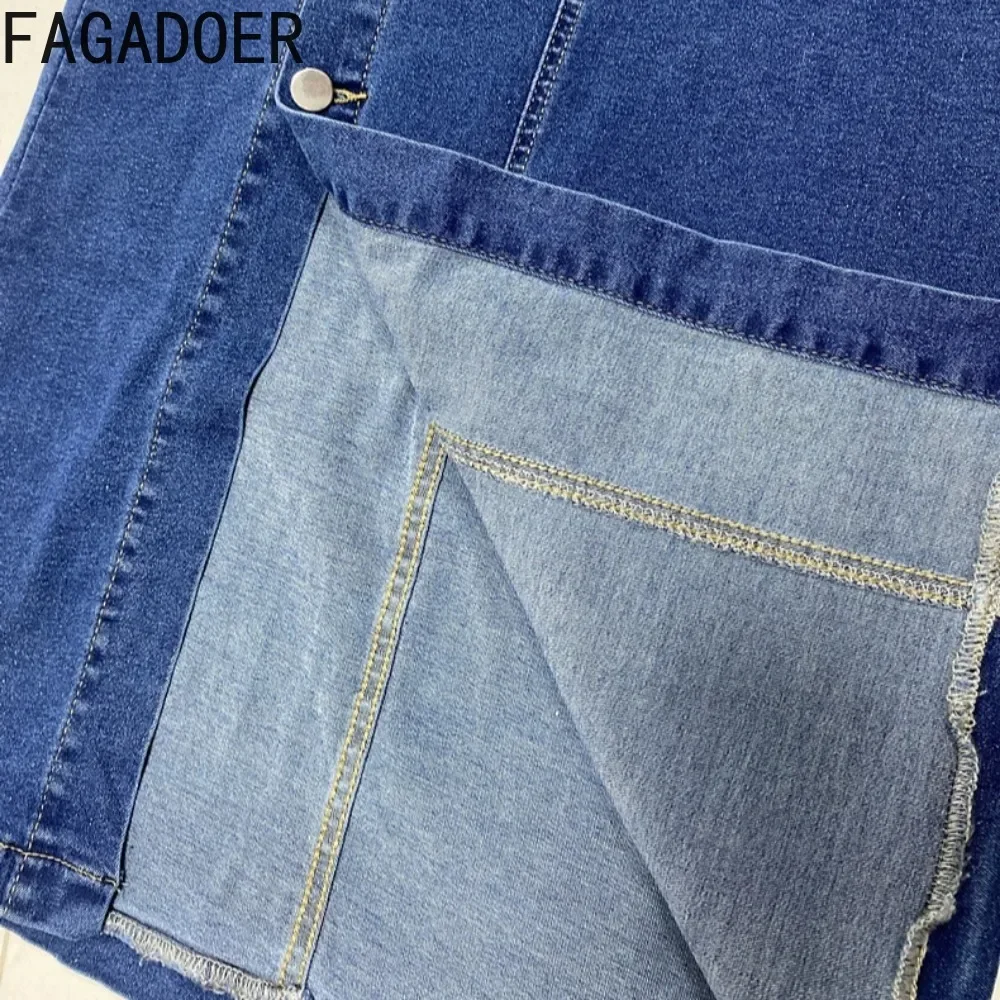 FAGADOER Sexy Denim Skirt Women Irregular Buttons Side Patchwork Bodycon Denim Skirt Fashion Female Streetwear Bottoms 2025 New