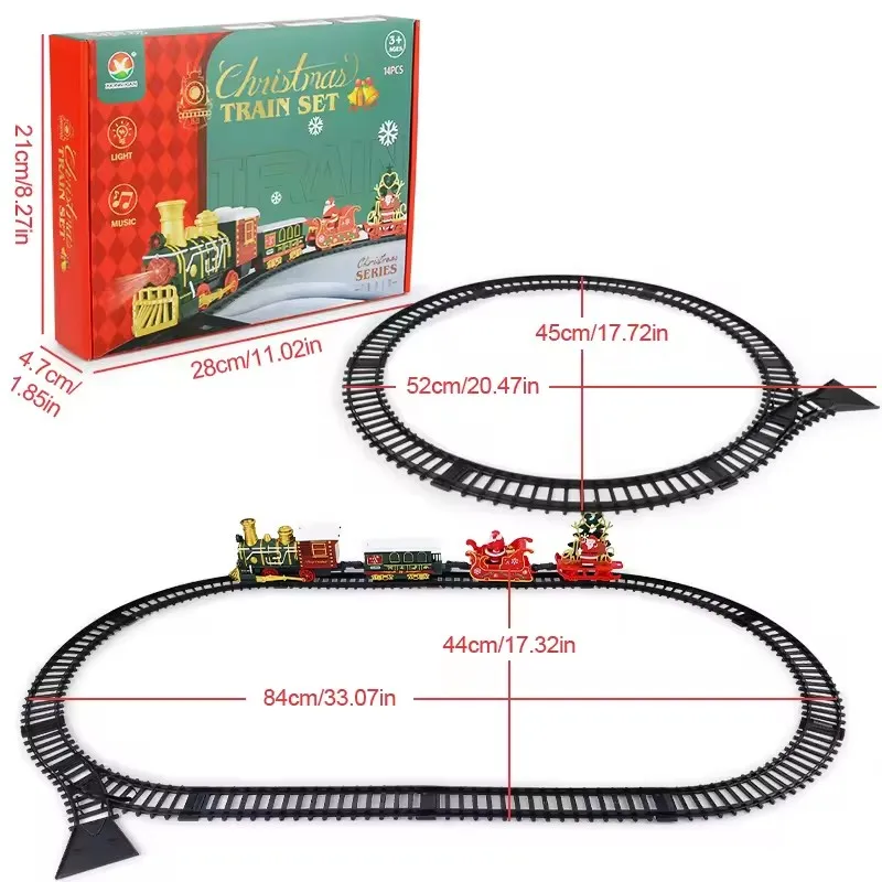 2025 Christmas Tree Electric Train Tracks Set Santa Claus Cargo Cars With Xmas Sounds Lights Toys For Kids New Year Xmas Gift