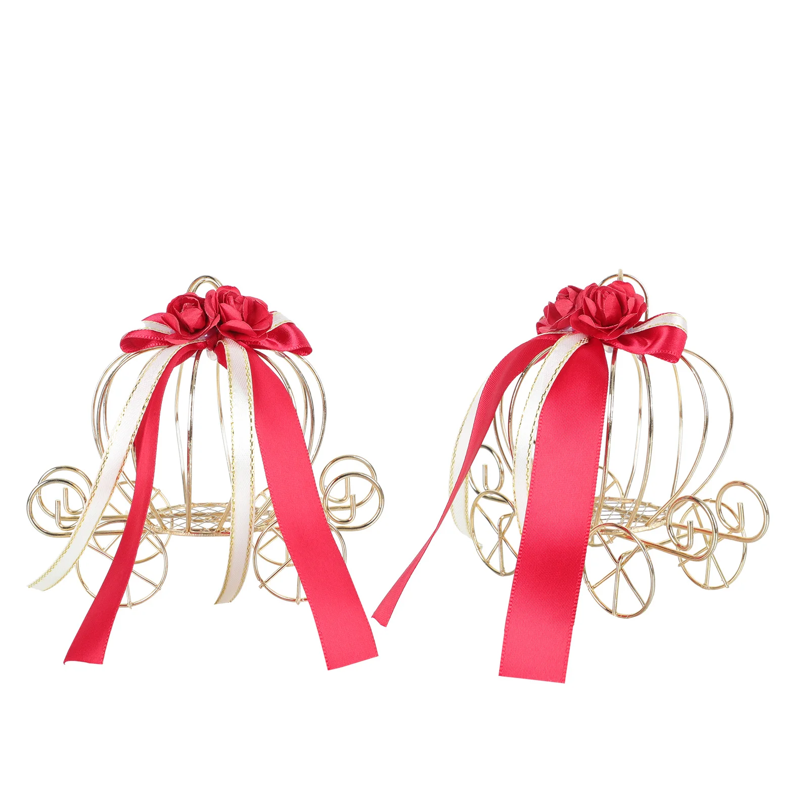 

2pcs Pumpkin Carriage Candy Box Iron Treat Container For Wedding Party Favor Storage Case Gold Metal Decor