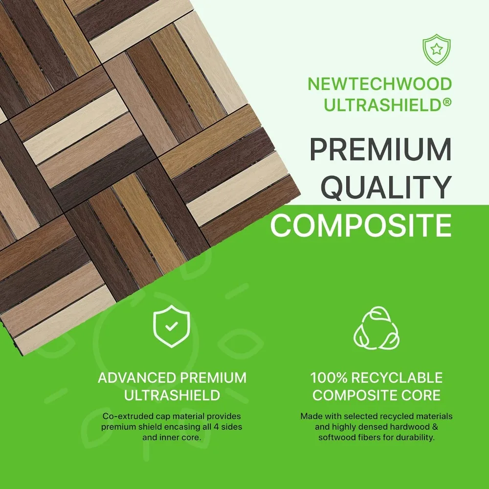 1x1 ft Composite Deck Tiles, Interlocking Outdoor Patio Flooring, 12x12 in Wood Plastic Deck Tile