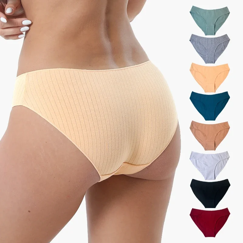 8pcs/pack Comfortable Cotton Stripe Panties Women Sexy Solid Color Underwear Lingerie Panties Female Cotton Lingerie Underpants