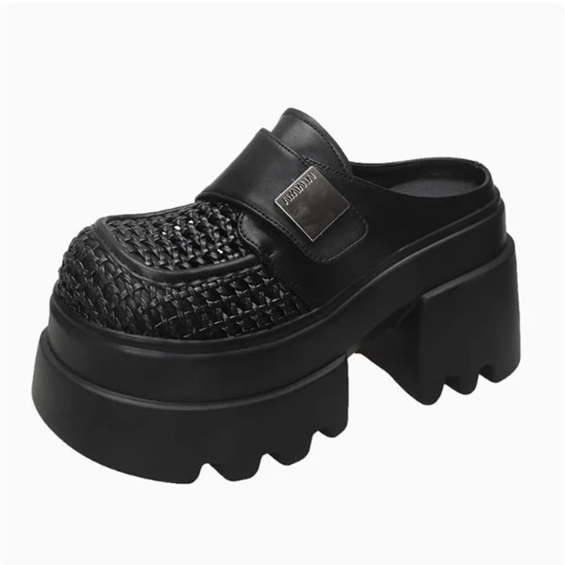 امرأة النعال الجلدية الاصطناعية الانزلاق على 10 سنتيمتر منصة صندل خشبي المرأة الصيف تنفس عالية الكعب مكتنزة النعال 34-39 #2