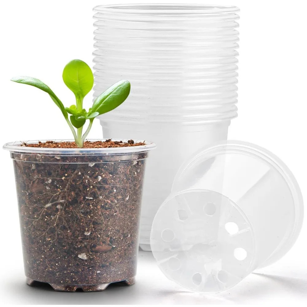 

3.5 Clear Seeding Pots 20 Pack Round for Seeds Starter Pot, Seeds Germination Transparent Nursery Pots with Drainage Holes (Clea