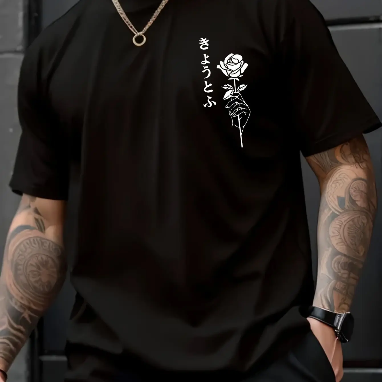 Summer Men's 100% Pure Cotton Rose Graphic Print Casual Loose Sports Comfortable Round Neck Short Sleeved T-shirt Top