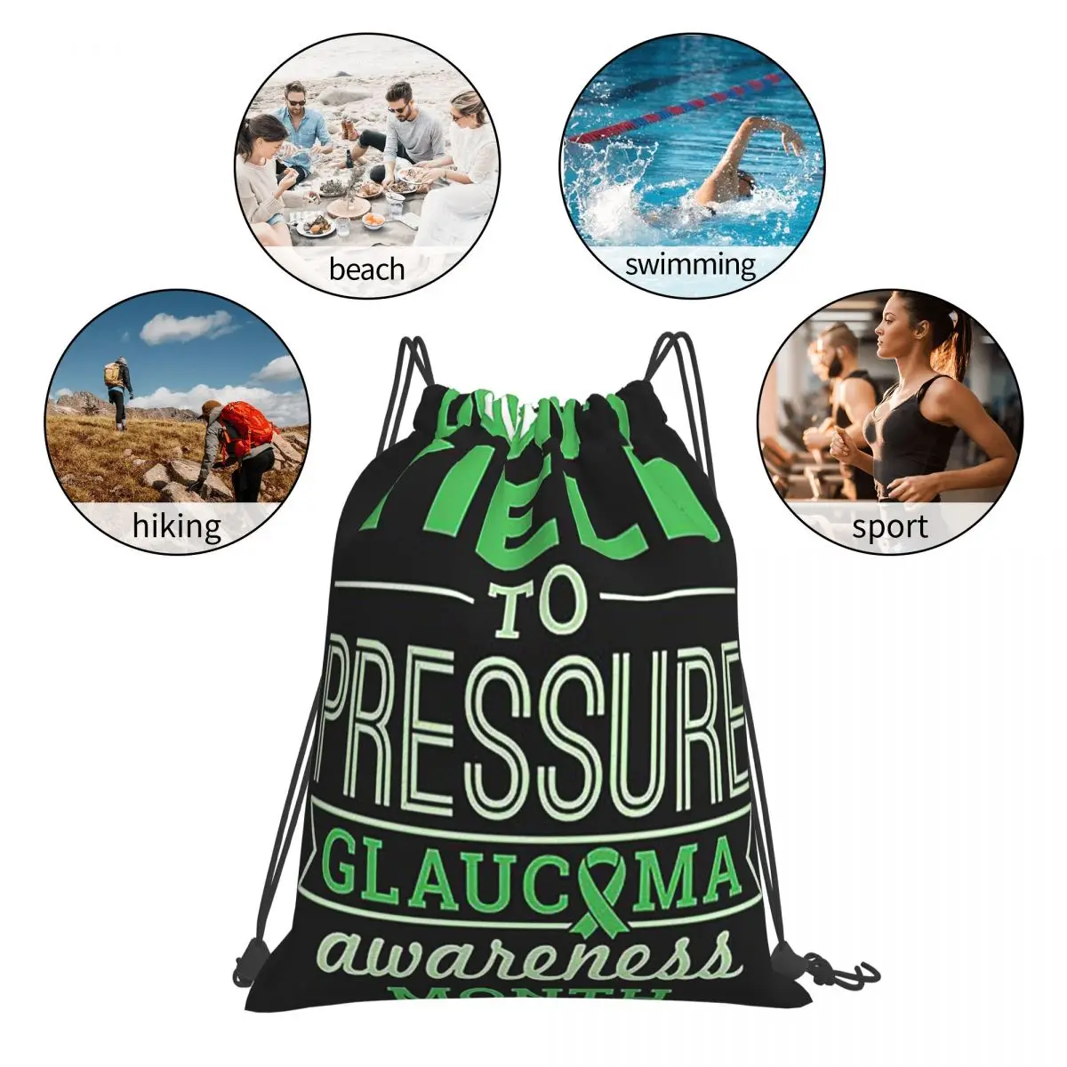 Don't Yield To Pressure Glaucoma Awareness Backpacks Portable Drawstring Bundle Pocket Shoes Bag Book Bags For Travel Students