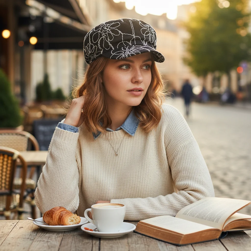 

Fashion Retro Forward Cap Flower Embroidery Casual Versatile Beret Sweet Spicy Korean Style British Hat For Lady Girl