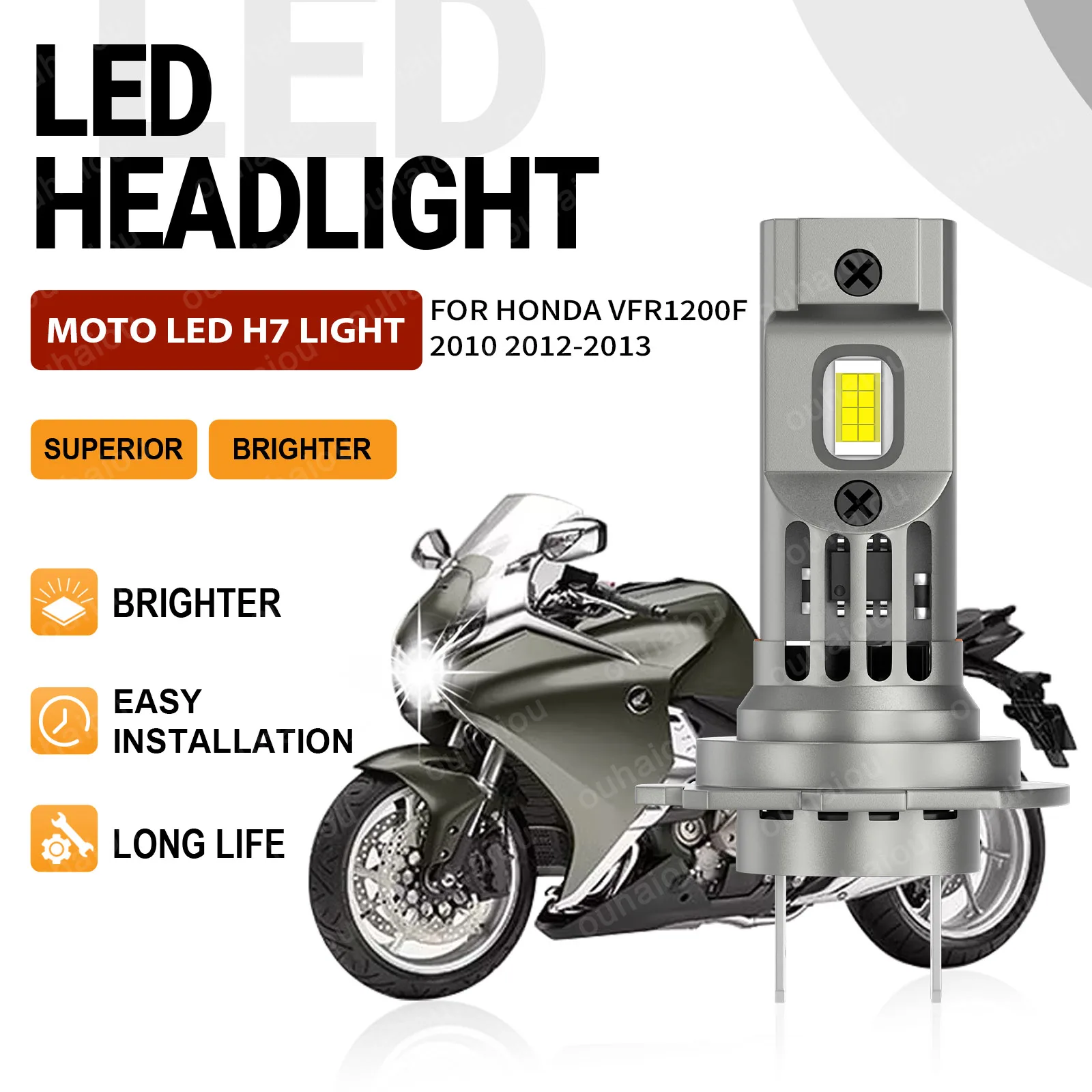 

For Honda VFR1200F 2010 2012 2013 Headlamp Moto All In One Design 1Pcs Motorcycle LED Headlight H7 Bulbs 6000K White Fanless
