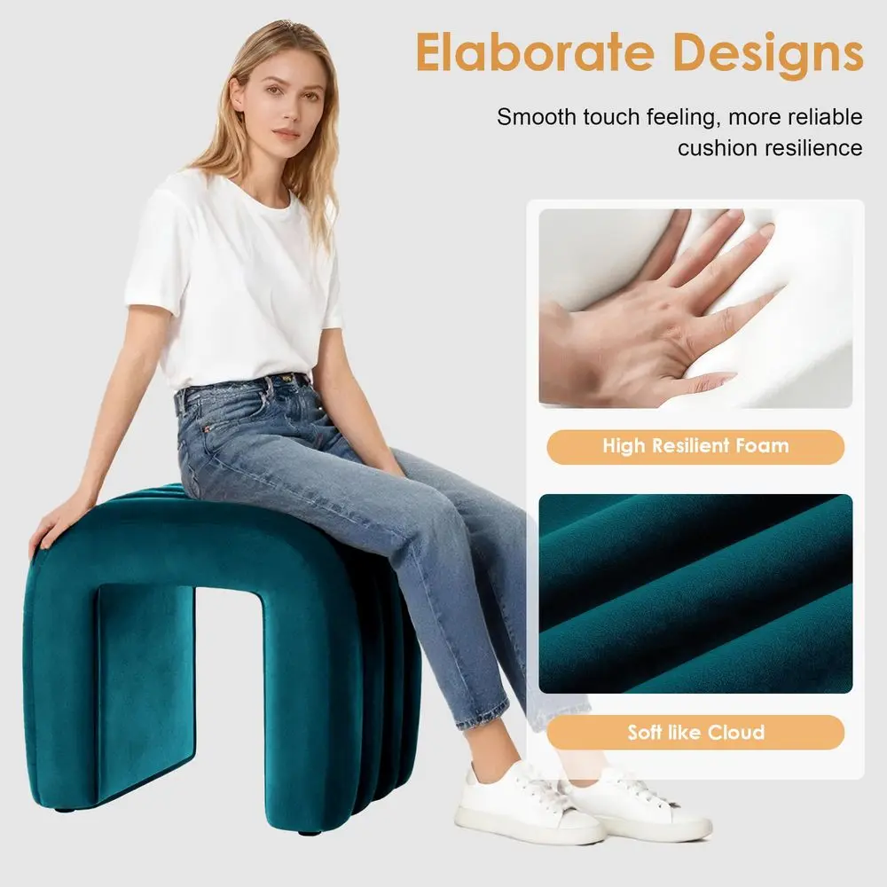 Velvet Ottoman Stools, Multifunctional Arch Ottomans, Makeup Vanity Stools, Ottomans for Bedroom, Dorm, Side Table Seat for Liv - view 5