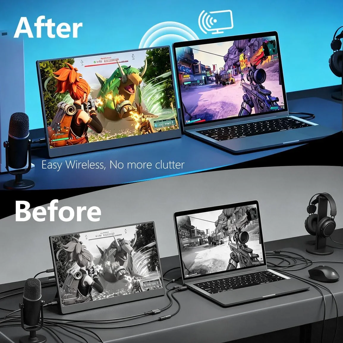 18.5 Inch 100Hz WiFi Wireless Portable Monitor 1920*1080P FHD VESA External Secondary Display for Laptop Phone TV PS4/5 XBox