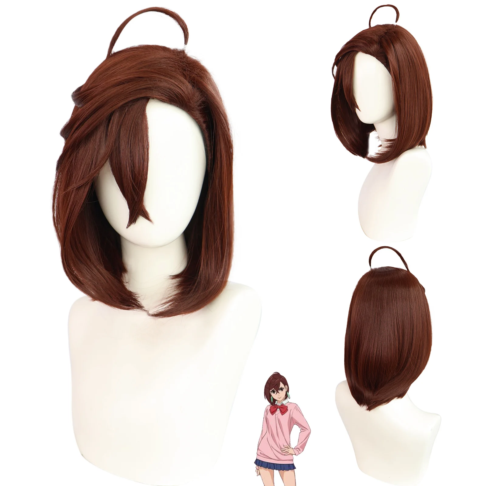 

Коричневый короткий синтетический прямой парик для косплея с челкой, подходящий для учащихся в аниме-выставах