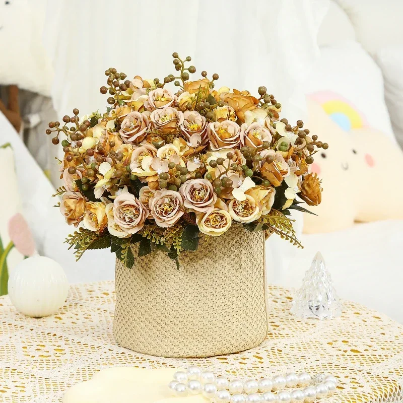 Silk Simulation Roses Bouquet Fake Flowers Green Plant Artificial Flower Purple Paris Rose Floral Shopping Mall Decoration