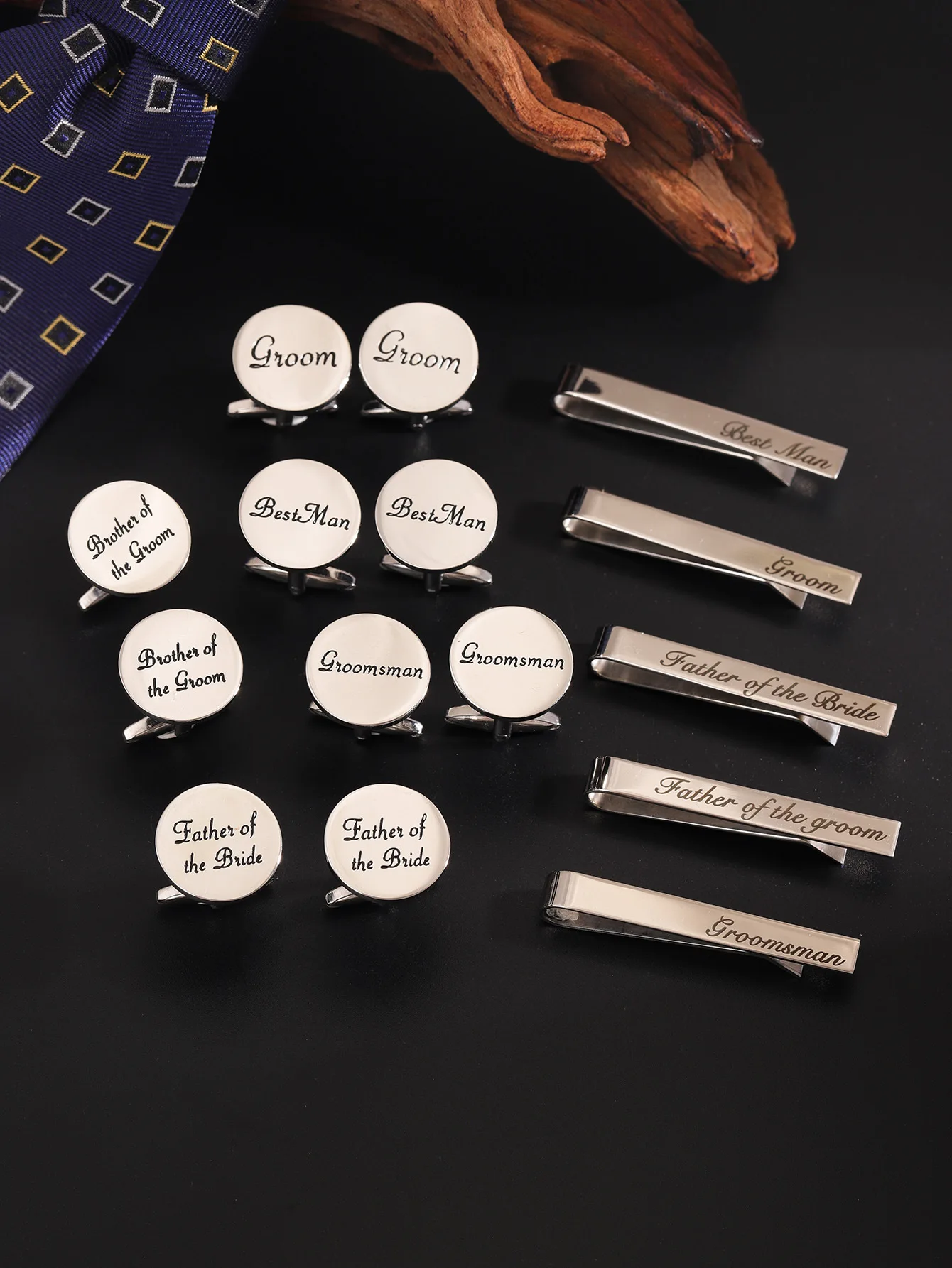 New tie clip cufflink set combination product stainless steel material English letter suit shirt tie accessories