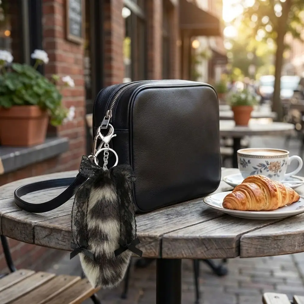 Fashion Y2K Style Fluffy Tail Keychain Leopard Print DIY Bag Charm Soft Gift Keychain Pendant Backpack Decoration