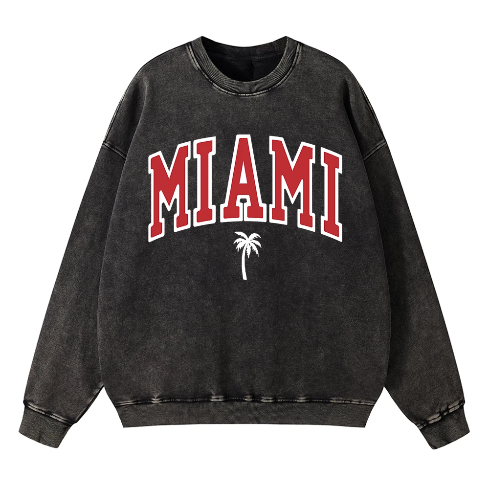 

Vintage Distressed Washing Miami A City In The United States Men Hoodies Autumn Sweatshirt Oversize Loose Clothes Cotton Hoody