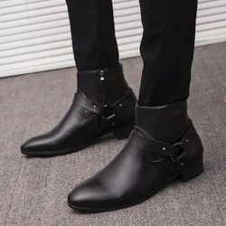 2022 New Ankle Boots Chelsea Boots PU Leather Men Boots Breathable Autumn Winter Fashion Pointed Toe Heels Dress Shoes Big Size