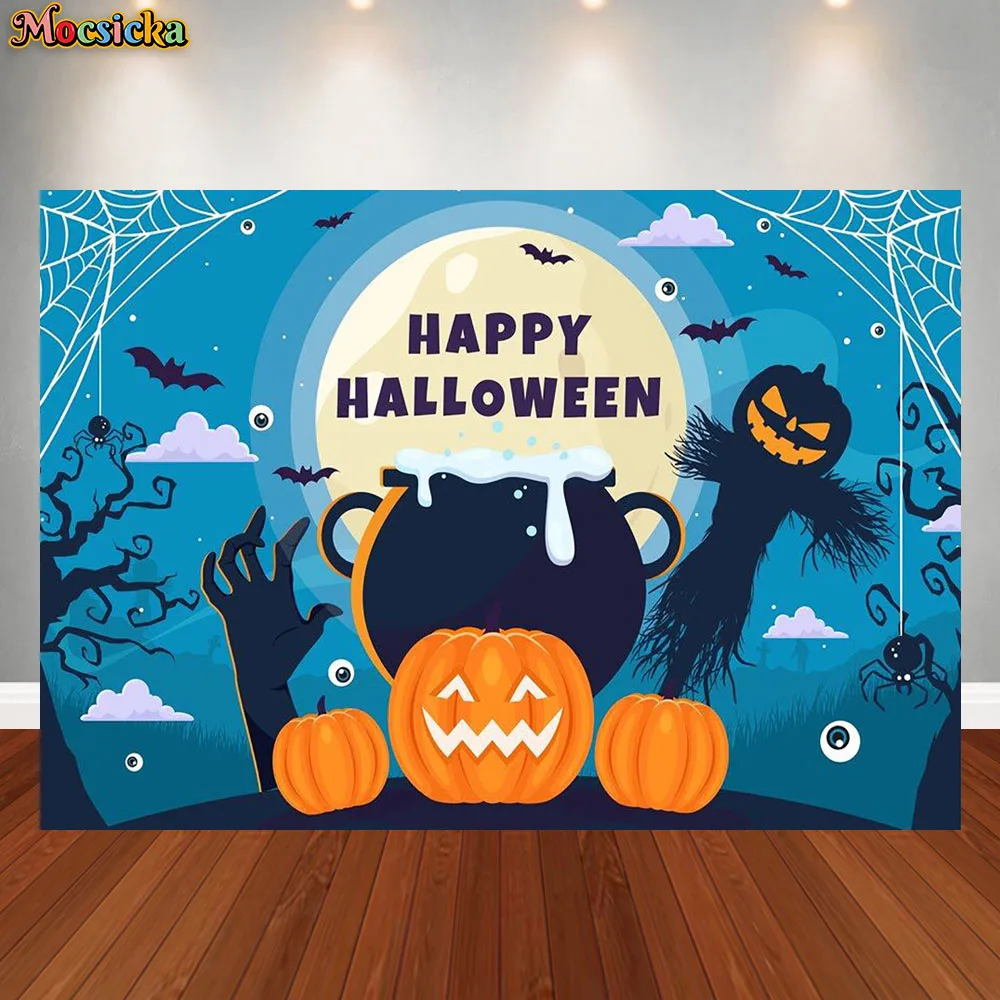 

Halloween Photography Background Bat Moon Scary Pumpkin Holiday Decoration Trick or Treat Writing Backdrops Studio Props Banner