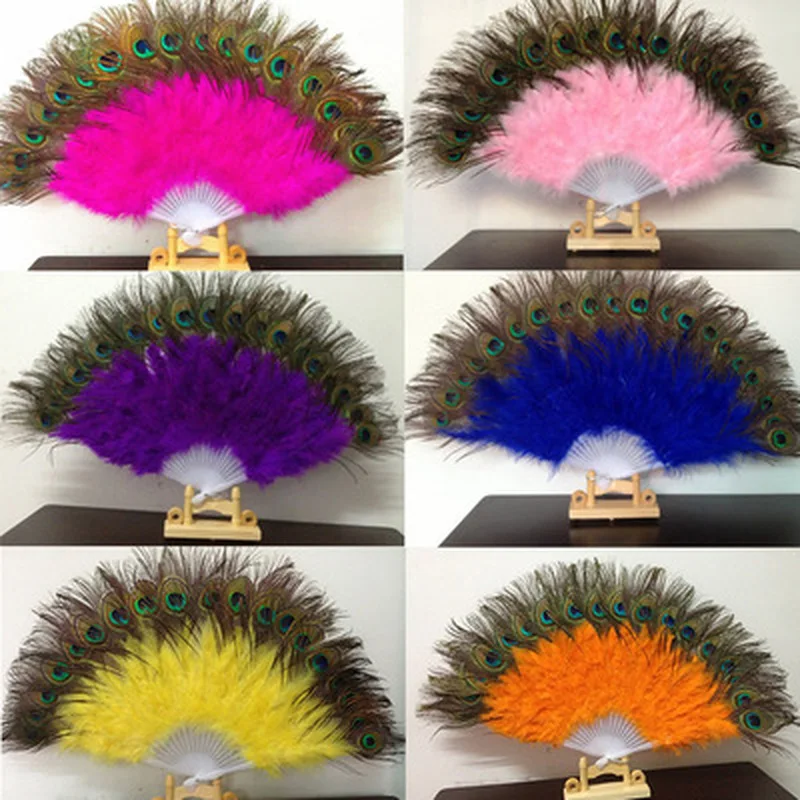 

Hot Nice Feather Fan For Dance Props Hand Peacock Tail Feather Folding Fan Wedding Wonderful