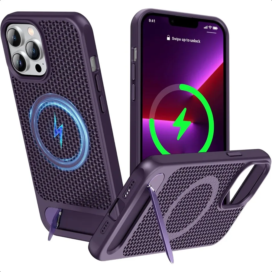 

for Magnetic Heat Dissipatio case for iPhone 13 Pro Max for MagSafe Cooling Drop Protection Adjustable Kickstand case Ice Armou