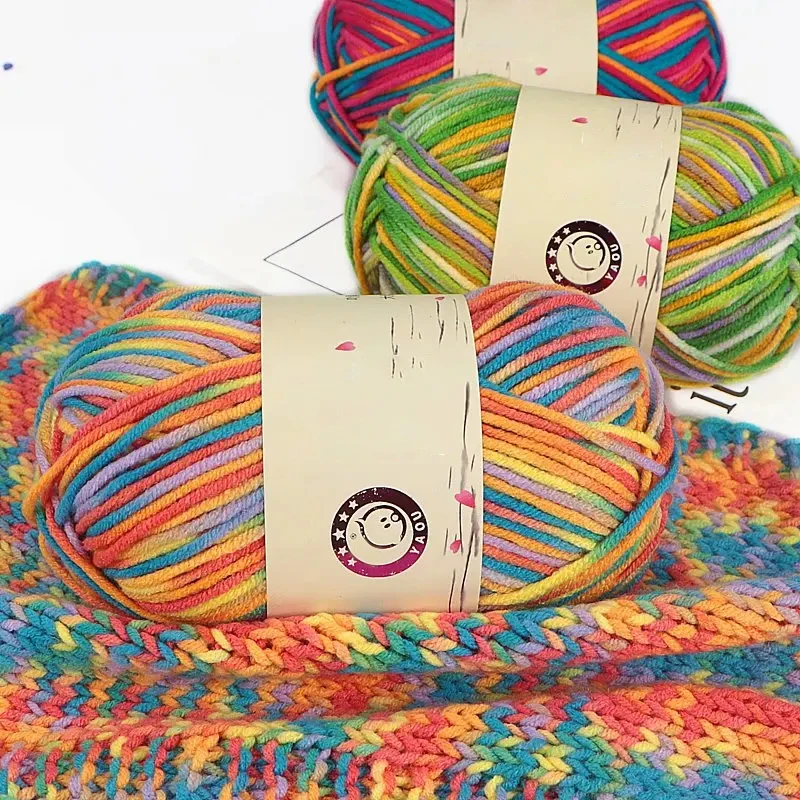 Tie Dyed Milk Cotton Thread 5 Strand 2.5mm Baby Velvet Crochet Hand Woven Scarf Baby Wool DIY Woven Material