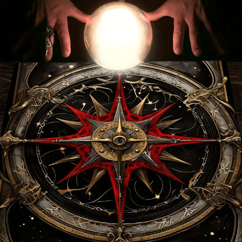Mystical Golden Astrology Witchcraft Altar Cloth, Intricate Celestial Print, for Seasonal Celebrations & Witch Supplies