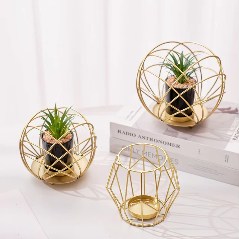 

Wrought iron gold round potted plants,Light luxury floral ornaments,Artificial green plant ornaments,Creative decorations