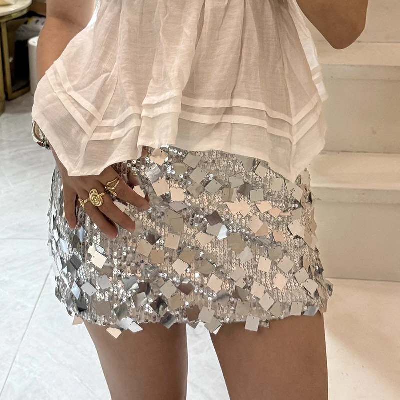 

Glitter Sparkly Low Rise Short Bodycon Skirt Women Sequin Mini Skirt Summer Streetwear Hotsweet Girl Trendy Party Rave Skirt