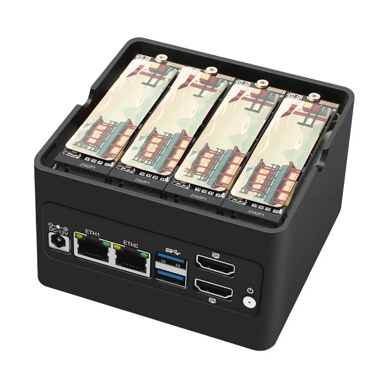 X86 Pocket NAS Computer 4xM.2 NVMe Slot In-tel 3 N355 N305 N150 N100 2xi226-V 2.5G DDR5 4800 2xUSB3.2 Firewall Router Mini PC