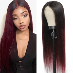 1B 99j Lace Front Wig Straight 4x4 Closure Wig Ombre Blonde Human Hair Wigs Pre Plucked 1B Burgundy Red Lace Frontal Wigs