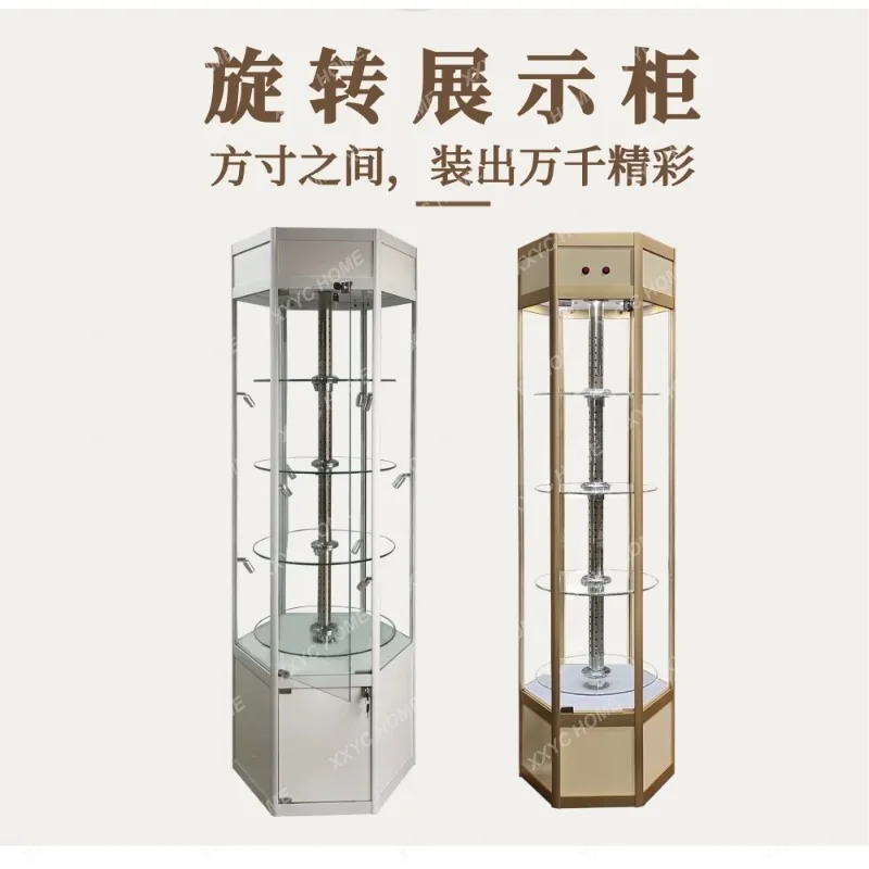 XX Electric Rotary Display Cabinet Hexagonal Glass Cabinet Exhibition Hall Red Wine Transparent Round Cabinet