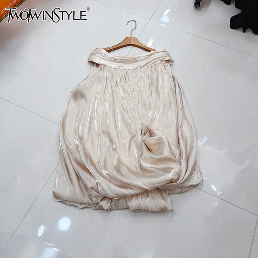 

TWOTWINSTYLE Свободное платье для женщин с открытыми плечами и высокой талией, однотонное, элегантное, KDR558004