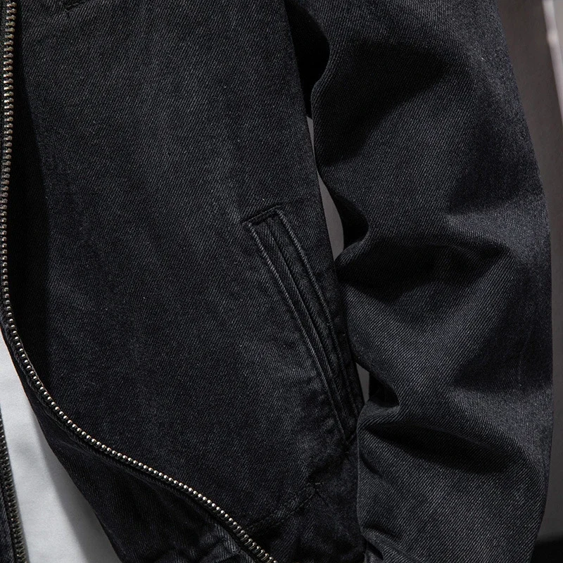 خريف شتاء جديد الوقوف طوق سستة الدنيم سترة الرجال عادية البريطانية سليم الأسود دراجة نارية الذكور البيسبول سترة كاوبوي معطف #4