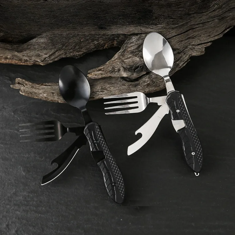 

Multitool Outdoor Camping Utensils Portable Stainless Steel Foldable Spoon Fork Knife Bottle Opener Combo Set Cutlery Tableware