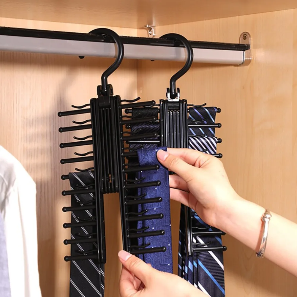 Durable Plastic Tie Rack Multifunctional 20 Rows Tie Organizer Hanging Space-saving Scarf Storage Rack Tie Display view 4