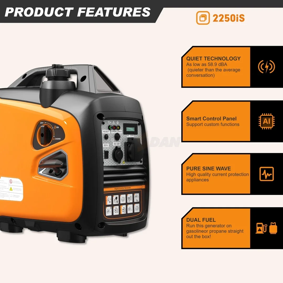 Hwasdan Portable Fuel-efficient 2000 Watt Inverter Gasoline Generator Portable Silent 1.8Kw 1kw Inverter Generator